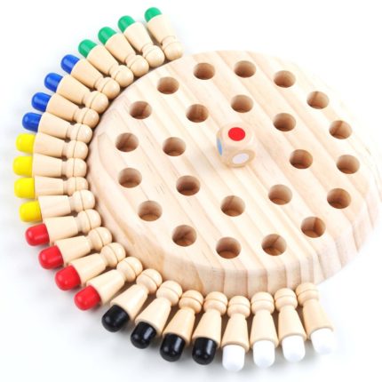 Eine Holztafel mit bunten Stecknadeln ({{Montessori-Spielsteine}}).