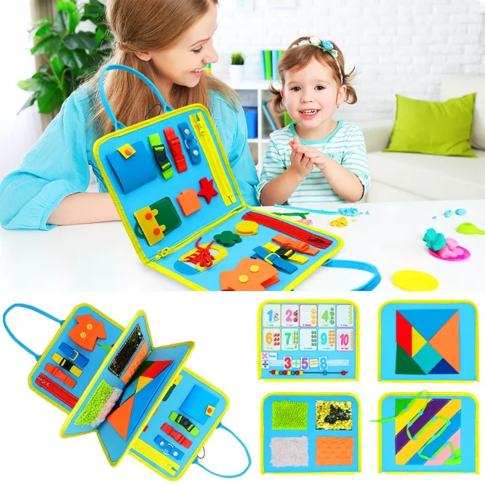 Eine Frau und ein Kind haben Spaß daran, mit einem Montessori 7-in-1-Sensorik-Set zu spielen.