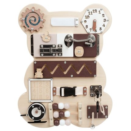Ein Montessori Multi-Activity Board 2 Faces mit einer doppelseitigen Multi-Aktivitäts-Tafel.