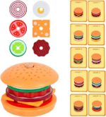 Ein stapelbares Spiel mit Hamburger-Stapelspiel und verschiedenen Lebensmitteln.
