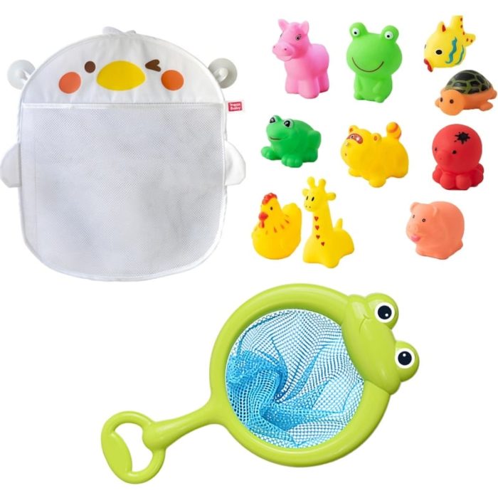Ein Set aus Badewannenspielzeug Schwimmende Tiere mit Fröschen als Schwimmtierfreunden.