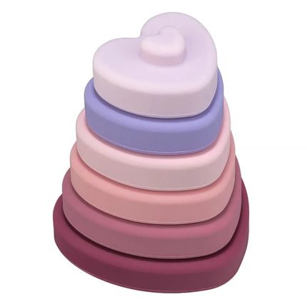 Ein Stapel herzförmiger Stapler in rosa und lila.
