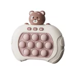 Ein QuickPush mit einem ausgestopften Nôtre darauf. Dieser QuickPush ist ideal, um bei Kindern ab 3 Jahren die Reflexe und die Schnelligkeit zu fördern.