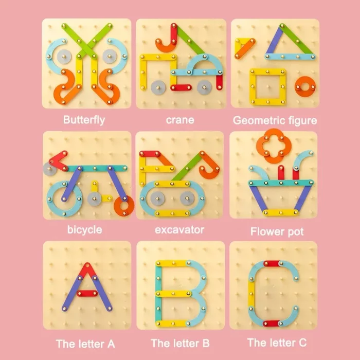 Alphabet- und Formenpuzzles für Kinder, ein Montessori-Baukasten mit variablen Formen - Bild zum Kopieren.