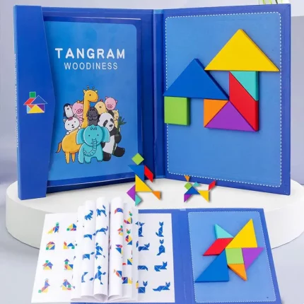 Tangram woods - ein farbenfrohes Buch mit einer Reihe von Puzzles.