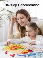 Mutter und Tochter genießen gemeinsam einen "Montessori-Baukasten mit variabler Form - Bild zum Kopieren", der die Konzentration und Aufmerksamkeit fördert.